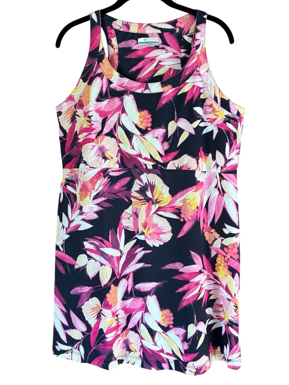 Columbia Sundress XL Hawaiian Floral Blue Pink Red Stretch Activewear Dress